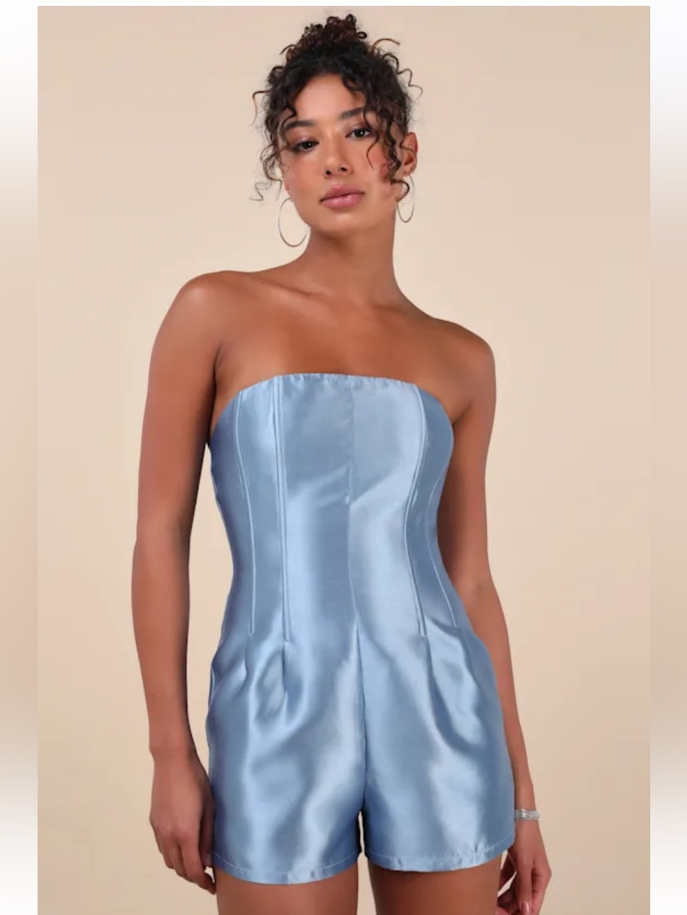 NWT Lulu's Satin Strapless Light Blue Romper Sz Small